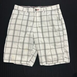 Tony Hawk Mens Plaid Cargo Shorts White Grey Y2K Skate Size 34